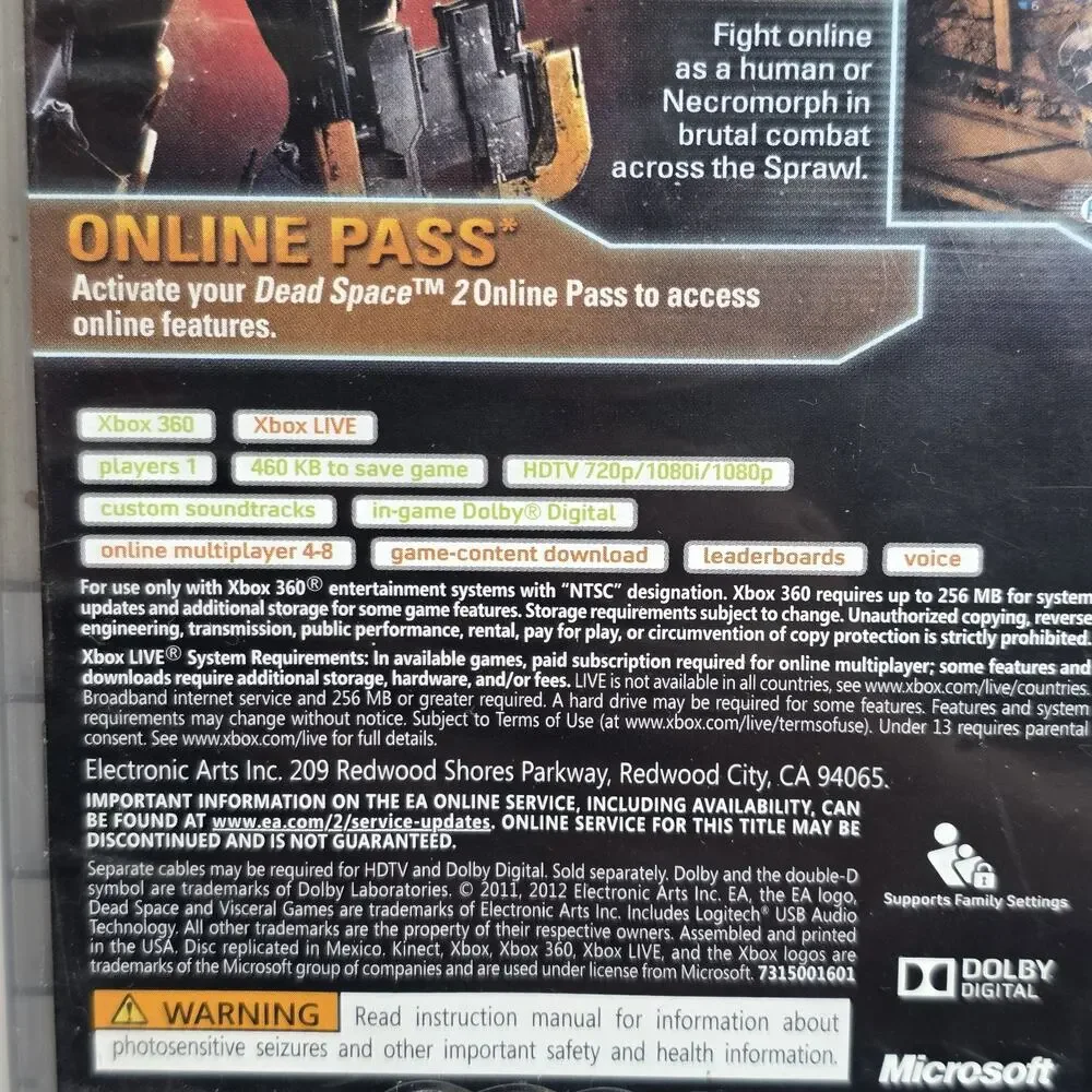 Dead Space 2 Platinum Hits Xbox 360 2 Disc Game No Manual Tested Working